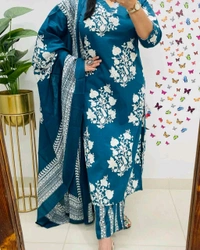 LCJ 5659 New Heavy Cotton Kurta Pant Dupatta  Sequence Work 
 - Blue, M-38