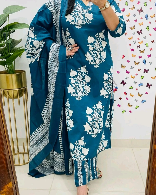LCJ 5659 New Heavy Cotton Kurta Pant Dupatta  Sequence Work 
 - Blue, M-38