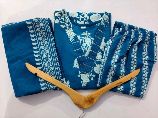 LCJ 5659 New Heavy Cotton Kurta Pant Dupatta  Sequence Work 
 - Blue, M-38
