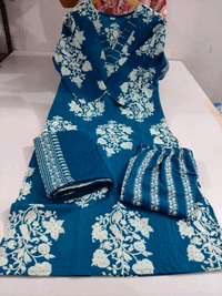 LCJ 5659 New Heavy Cotton Kurta Pant Dupatta  Sequence Work 
 - Blue, M-38