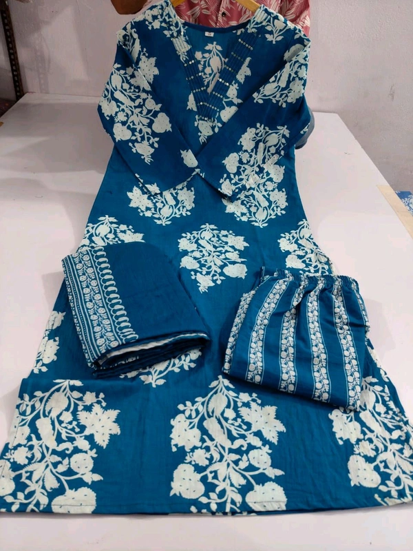 LCJ 5659 New Heavy Cotton Kurta Pant Dupatta  Sequence Work 
 - Blue, M-38