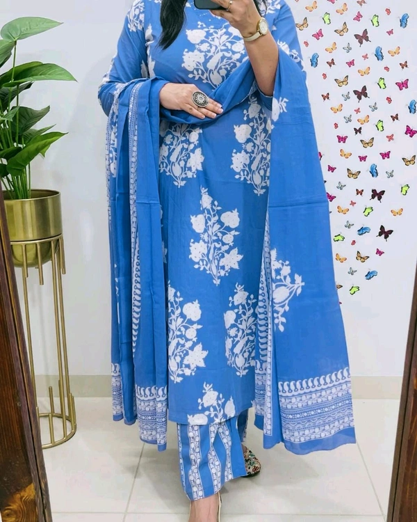 LCJ 5659 New Heavy Cotton Kurta Pant Dupatta  Sequence Work 
 - sky  Blue, XL-42
