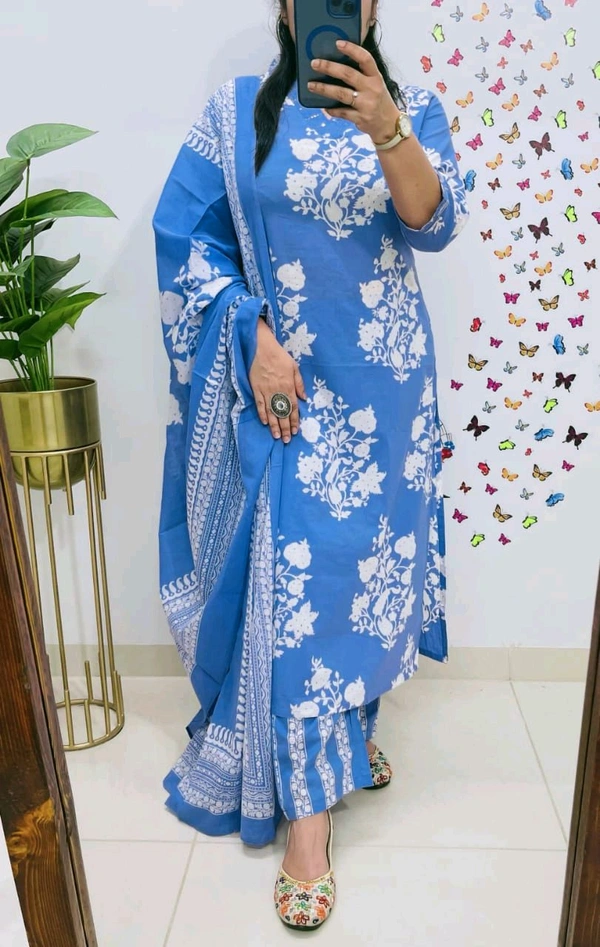 LCJ 5659 New Heavy Cotton Kurta Pant Dupatta  Sequence Work 
 - sky  Blue, XL-42