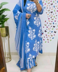 LCJ 5659 New Heavy Cotton Kurta Pant Dupatta  Sequence Work 
 - sky  Blue, XL-42