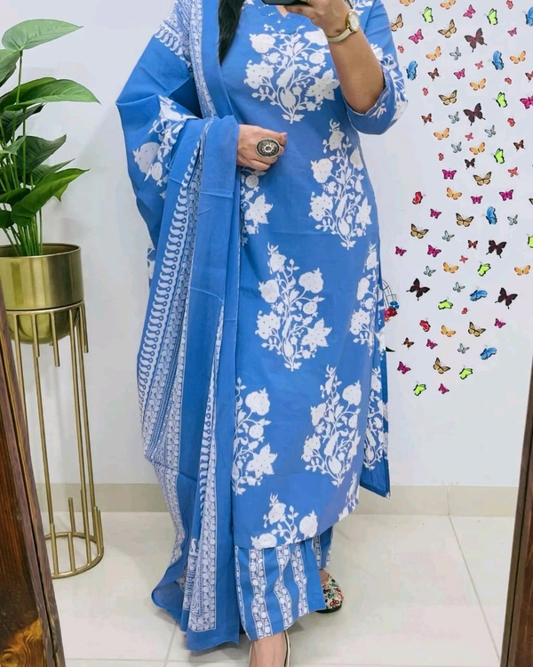 LCJ 5659 New Heavy Cotton Kurta Pant Dupatta  Sequence Work 
 - sky  Blue, XL-42