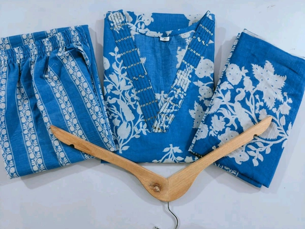 LCJ 5659 New Heavy Cotton Kurta Pant Dupatta  Sequence Work 
 - sky  Blue, XL-42