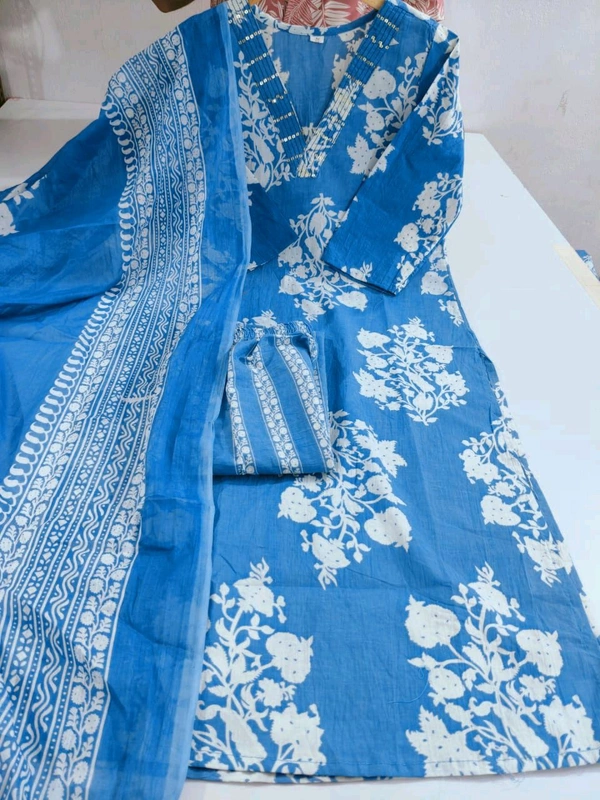 LCJ 5659 New Heavy Cotton Kurta Pant Dupatta  Sequence Work 
 - sky  Blue, XL-42
