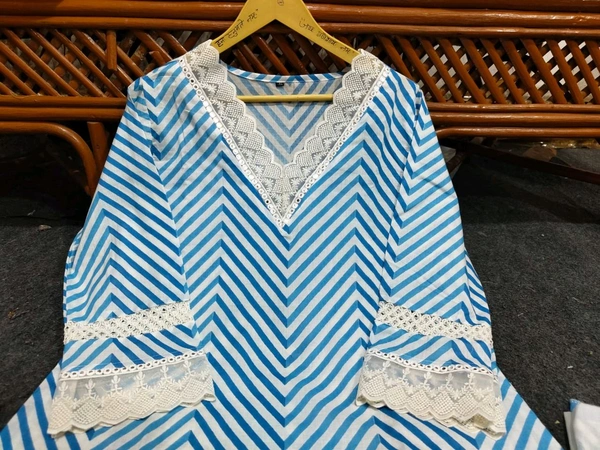 LCW 5662 Cotton febric Lahriya Design  Heavy less and Embroidery work on kurti Pant Dupatta  - Blue, XL-42