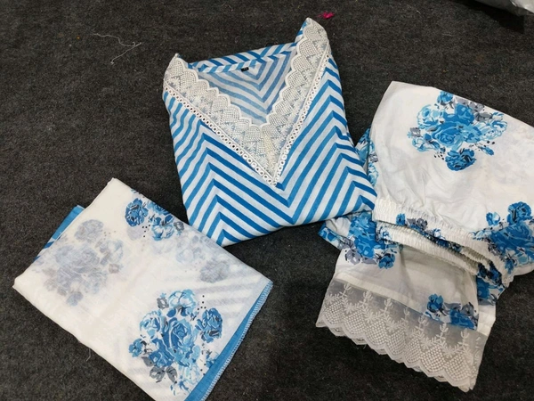 LCW 5662 Cotton febric Lahriya Design  Heavy less and Embroidery work on kurti Pant Dupatta  - Blue, XL-42