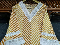 LCW 5662 Cotton febric Lahriya Design  Heavy less and Embroidery work on kurti Pant Dupatta  - Yellow, M-38