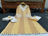 LCW 5662 Cotton febric Lahriya Design  Heavy less and Embroidery work on kurti Pant Dupatta  - Yellow, M-38