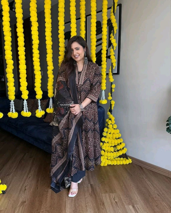 LCW 5664 *New Lounch  SPECIAL**MULTI COLOR COTTON AKHAT PRINT A LINE SUIT WITH DOUBLE SIDED* - Black, 3XL-46