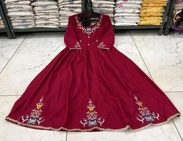 LCW 5673 *_New design  cotton suit sets  -Beautifull floral embroidery work  - Maroon, 2XL-44