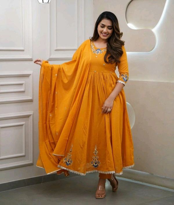 LCW 5673 *_New design  cotton suit sets  -Beautifull floral embroidery work  - Yellow, L-40