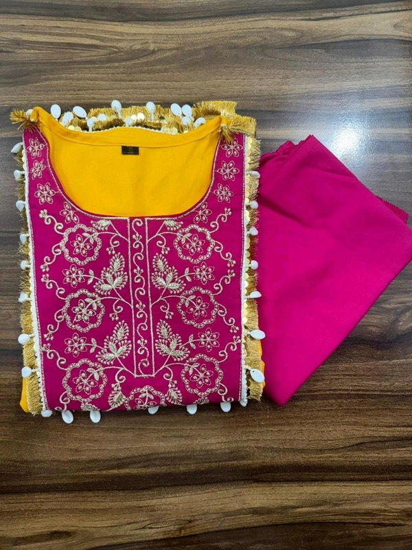 LCW 5676 NEW HAVE REYON SILK
 EMBROIDERY WORK KAFTAN WITH PANT
 EMBROIDERED WORK - Yellow, L-40