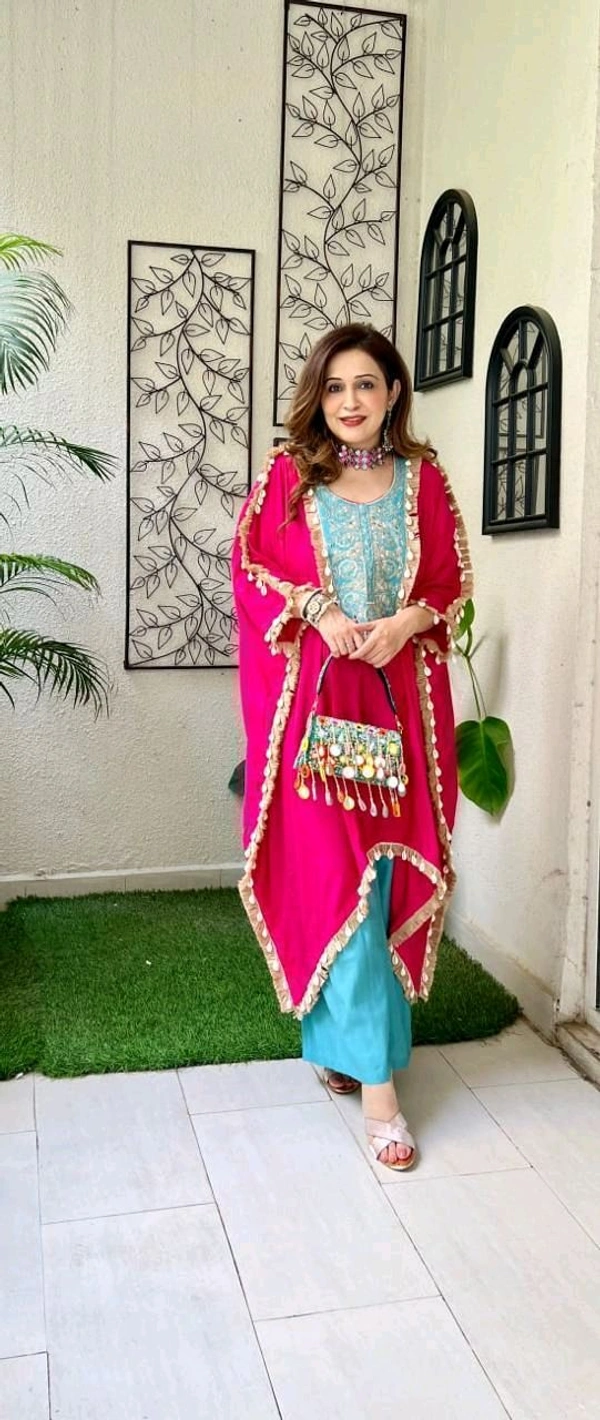 LCW 5676 NEW HAVE REYON SILK
 EMBROIDERY WORK KAFTAN WITH PANT
 EMBROIDERED WORK - pink, 3XL-46