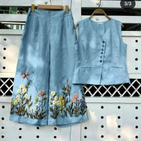 LCW 5688   New cotton Slub Kurta Top & Pant  beautiful colours  embroidery work - lite blue, M-38