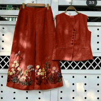 LCW 5688   New cotton Slub Kurta Top & Pant  beautiful colours  embroidery work - Brown, M-38