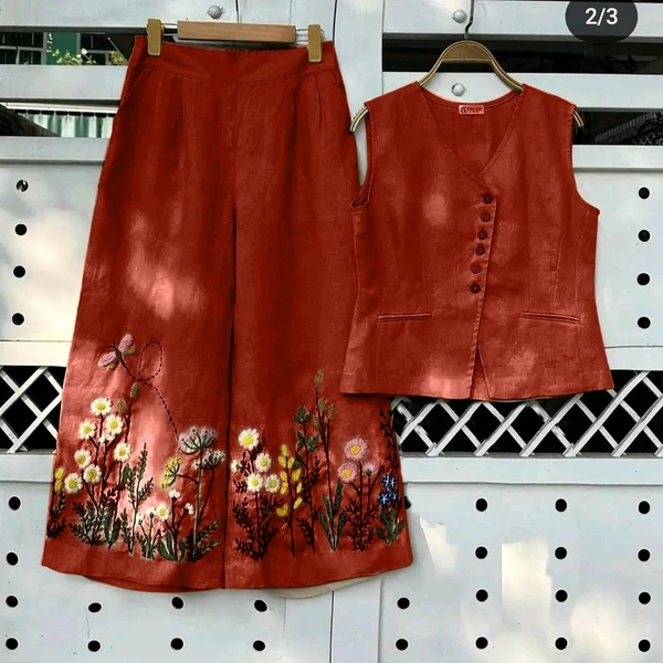 LCW 5688   New cotton Slub Kurta Top & Pant  beautiful colours  embroidery work - Brown, M-38