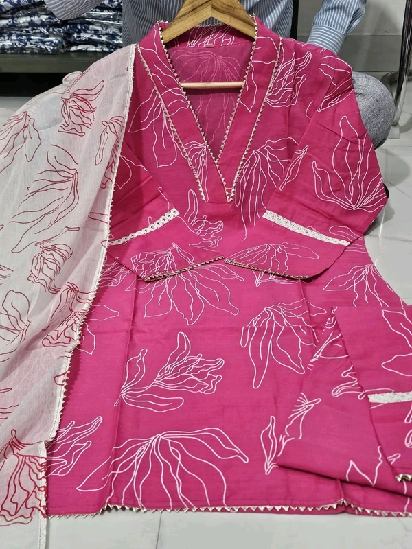 LCW 5690 *New Pink Kurta Pant duppta side hand cut and pant Lace work  - L-40