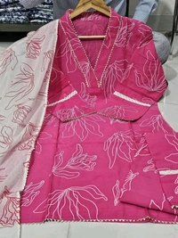 LCW 5690 *New Pink Kurta Pant duppta side hand cut and pant Lace work  - XL-42