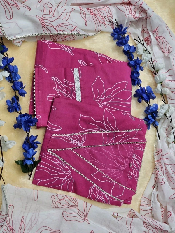 LCW 5690 *New Pink Kurta Pant duppta side hand cut and pant Lace work  - 3XL-46