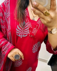 LCW 5691  very pretty and beautiful  Pure Cotton Hand Work  Kurti With Pant Dupatta  - Red, 2XL-44