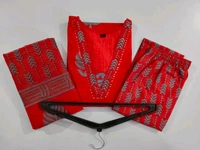 LCW 5691  very pretty and beautiful  Pure Cotton Hand Work  Kurti With Pant Dupatta  - Red, 3XL-46