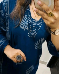 LCW 5691  very pretty and beautiful  Pure Cotton Hand Work  Kurti With Pant Dupatta  - Blue, M-38