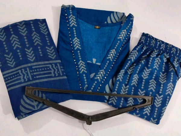 LCW 5691  very pretty and beautiful  Pure Cotton Hand Work  Kurti With Pant Dupatta  - Blue, XL-42