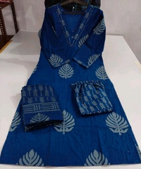 LCW 5691  very pretty and beautiful  Pure Cotton Hand Work  Kurti With Pant Dupatta  - Blue, 3XL-46