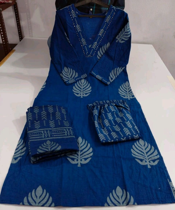 LCW 5691  very pretty and beautiful  Pure Cotton Hand Work  Kurti With Pant Dupatta  - Blue, 3XL-46