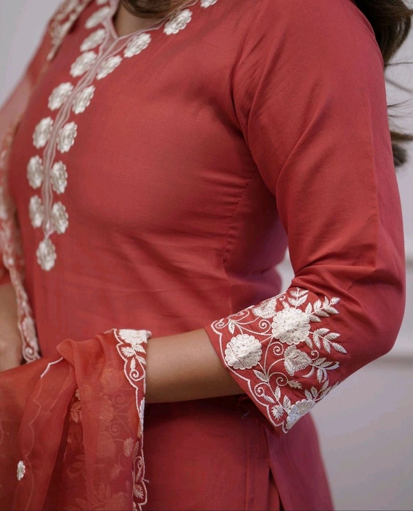 LCW 5693 New*Pure Roman silk suit set With Organza Dupatta  Beautiful Mirror Work  - Orange, L-40