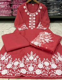 LCW 5693 New*Pure Roman silk suit set With Organza Dupatta  Beautiful Mirror Work  - Orange, 2XL-44