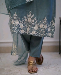 LCW 5693 New*Pure Roman silk suit set With Organza Dupatta  Beautiful Mirror Work  - Blue, L-40