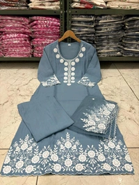 LCW 5693 New*Pure Roman silk suit set With Organza Dupatta  Beautiful Mirror Work  - Blue, L-40