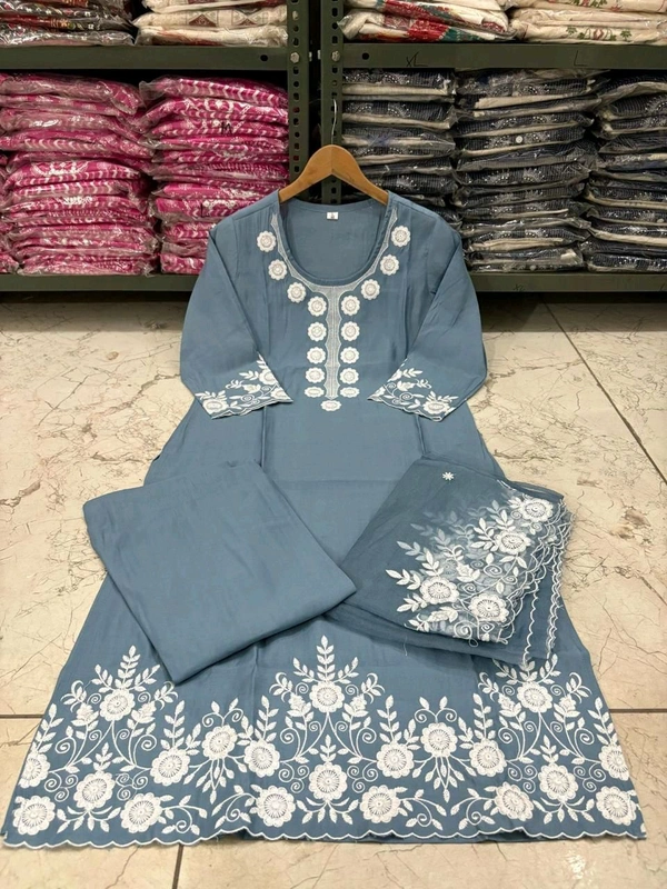 LCW 5693 New*Pure Roman silk suit set With Organza Dupatta  Beautiful Mirror Work  - Blue, L-40