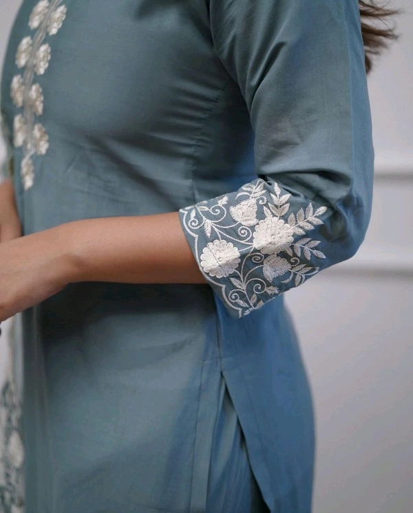 LCW 5693 New*Pure Roman silk suit set With Organza Dupatta  Beautiful Mirror Work  - Blue, 2XL-44