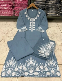 LCW 5693 New*Pure Roman silk suit set With Organza Dupatta  Beautiful Mirror Work  - Blue, 2XL-44