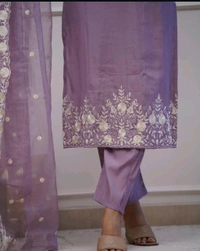 LCW 5693 New*Pure Roman silk suit set With Organza Dupatta  Beautiful Mirror Work  - Purple, M-38