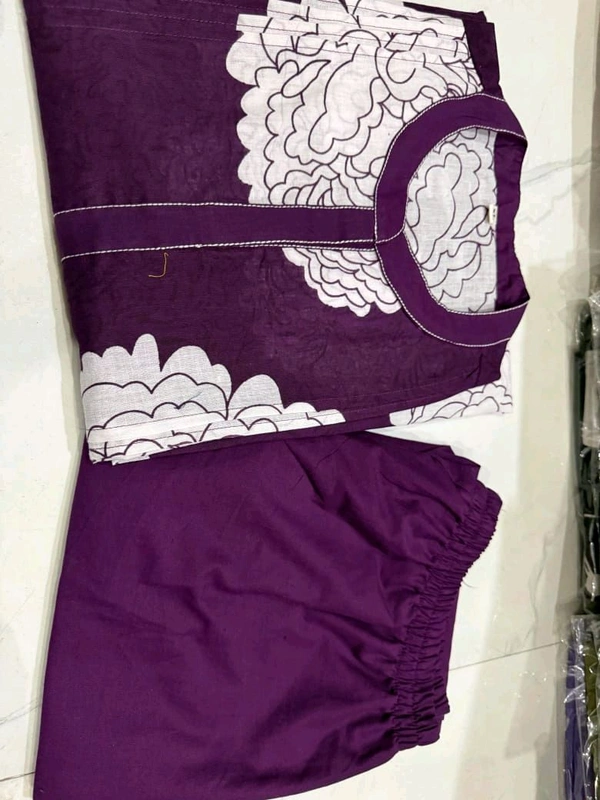 LCW 5694 *New pure Cotton Premium Floral Print cotton kurti Pant set Very comfortable - Purple, M-38