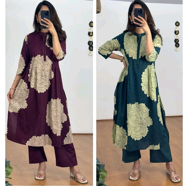 LCW 5694 *New pure Cotton Premium Floral Print cotton kurti Pant set Very comfortable - Purple, L-40