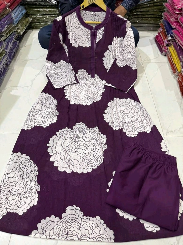LCW 5694 *New pure Cotton Premium Floral Print cotton kurti Pant set Very comfortable - Purple, 3XL-46