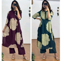 LCW 5694 *New pure Cotton Premium Floral Print cotton kurti Pant set Very comfortable - Purple, 3XL-46