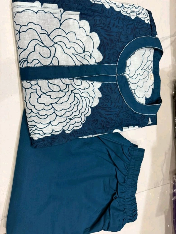 LCW 5694 *New pure Cotton Premium Floral Print cotton kurti Pant set Very comfortable - Blue, L-40