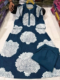 LCW 5694 *New pure Cotton Premium Floral Print cotton kurti Pant set Very comfortable - Blue, XL-42