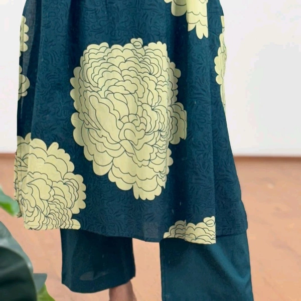 LCW 5694 *New pure Cotton Premium Floral Print cotton kurti Pant set Very comfortable - Blue, 2XL-44