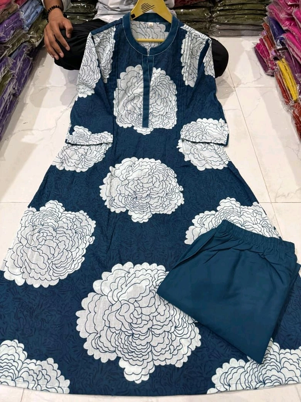 LCW 5694 *New pure Cotton Premium Floral Print cotton kurti Pant set Very comfortable - Blue, 3XL-46