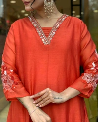 LCW 5695 *New Very Beautiful 3ps Set  cotton fabric Angrakha kurti pant and Chanderi  dupatta. - M-38