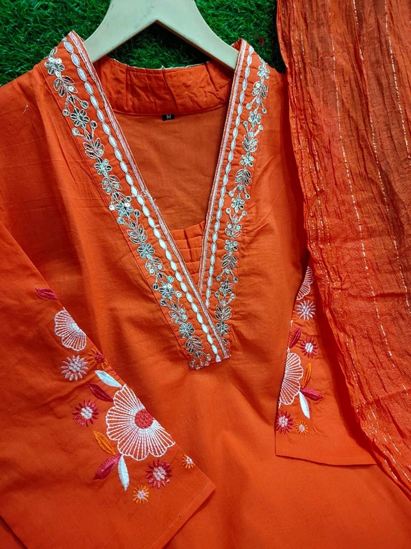 LCW 5695 *New Very Beautiful 3ps Set  cotton fabric Angrakha kurti pant and Chanderi  dupatta. - L-40